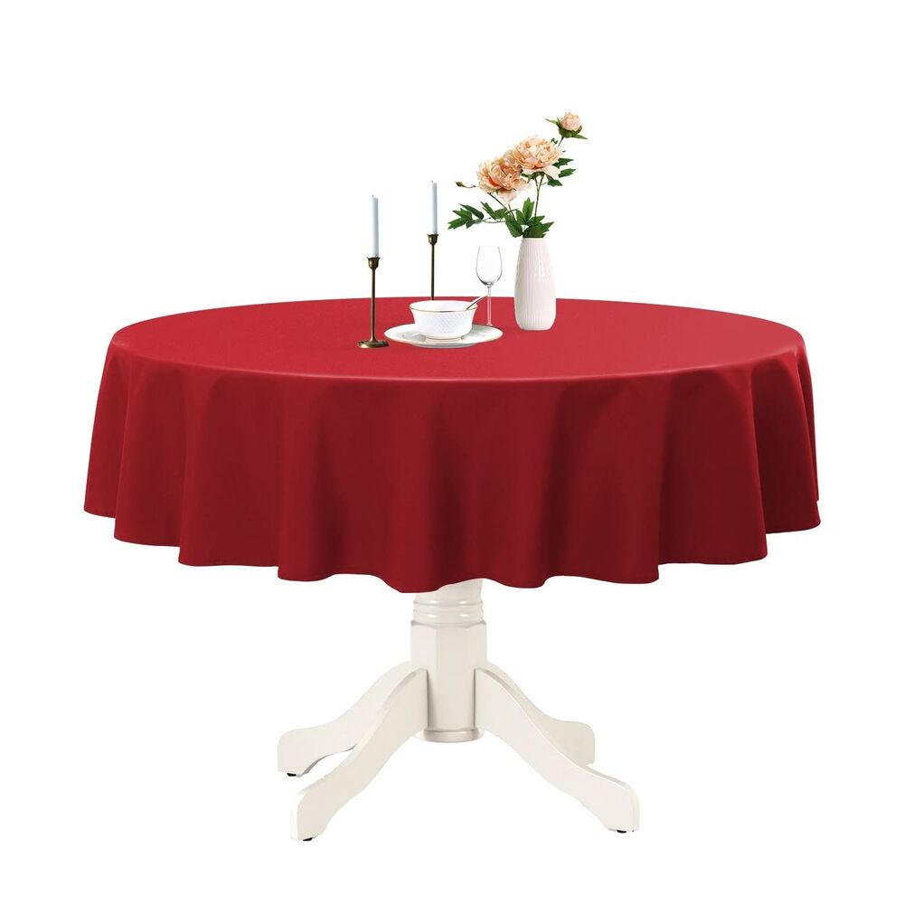Round Waterproof Tablecloth, Stain Resistant Washable Polyester Red, 90 inch